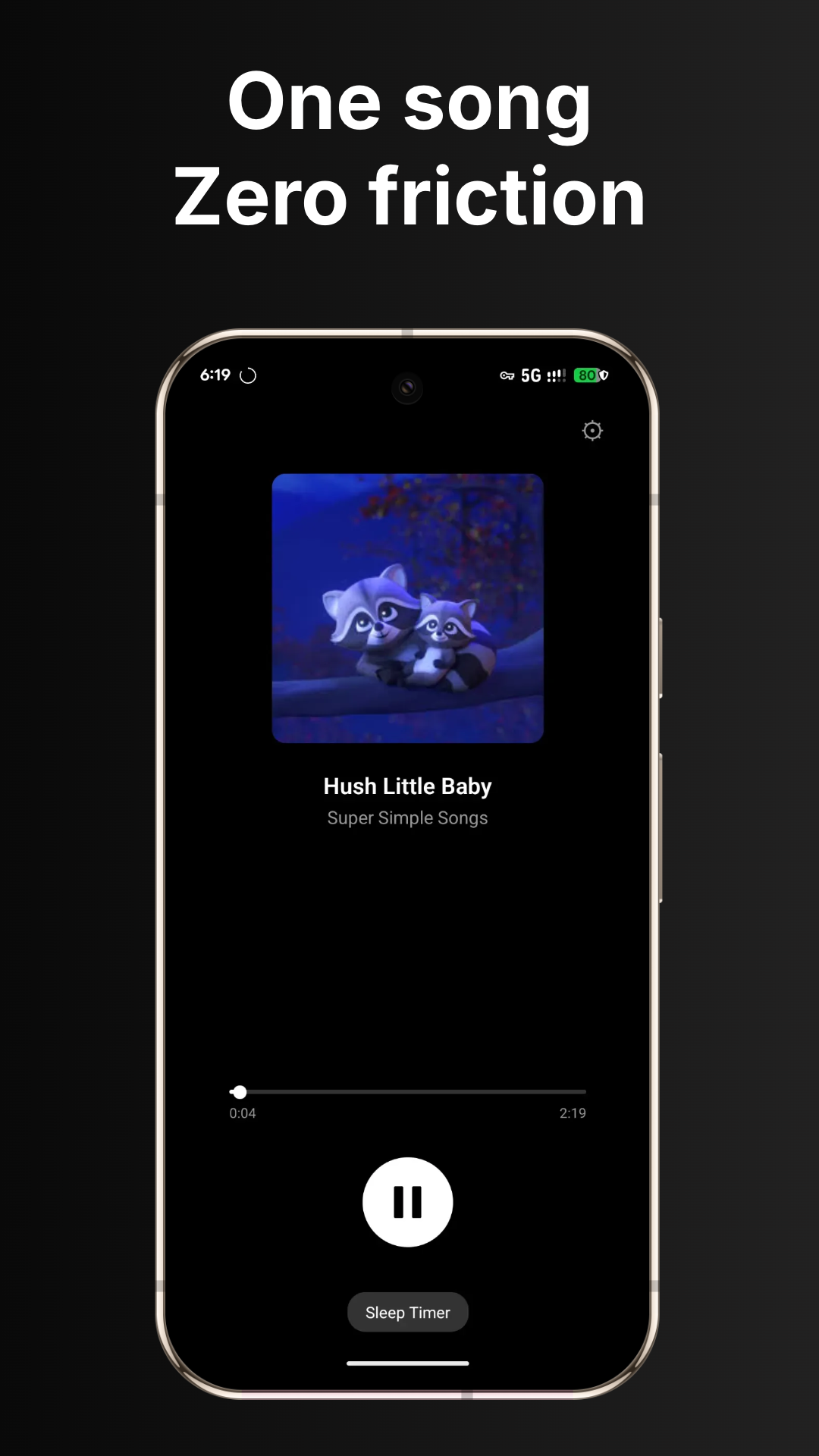 Main player screen showing song title and playback controls